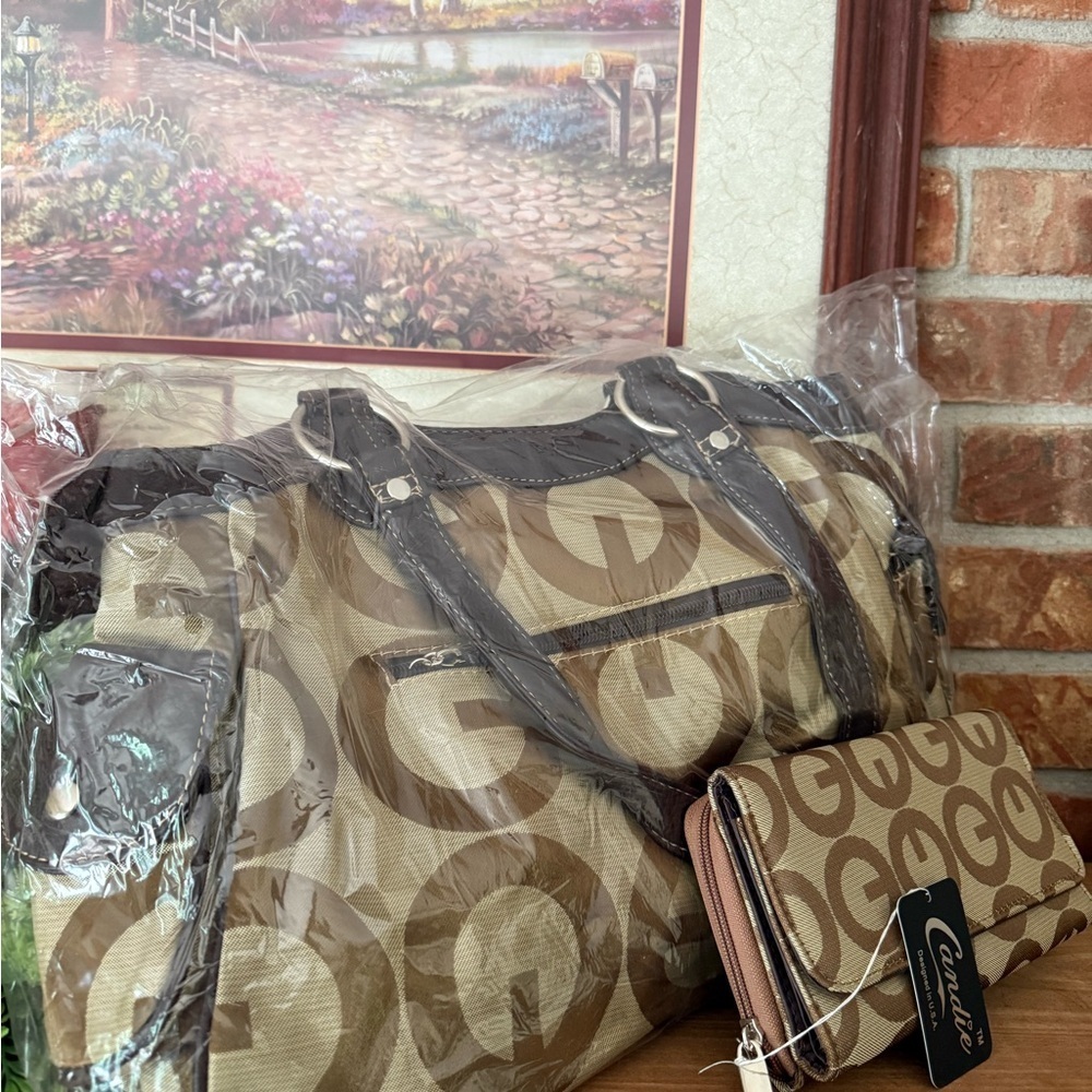 Candies Canvas Beige and Brown Tote Shoulder Bag with Wallet Matching Set NWT - Picture 6 of 10